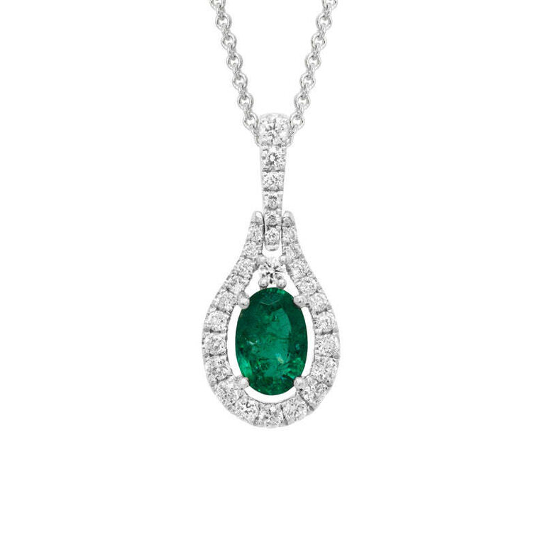 Artistry 14K Emerald and Diamond Halo Necklace