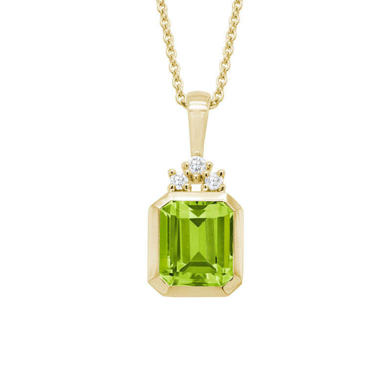 Expressions Jewelers 14K Step-Cut Peridot and Diamond Necklace