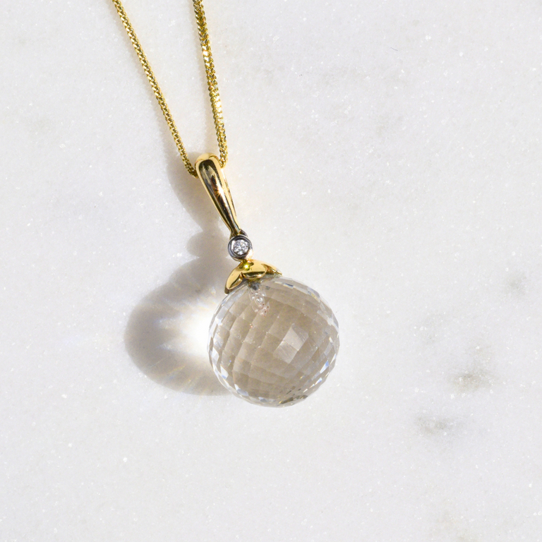 Expressions Jewelers 14K Quartz Briolette & Diamond Pendant Necklace