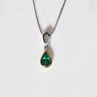 Expressions Jewelers Emerald & Shield-Cut Diamond Pendant
