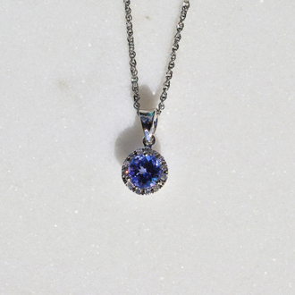 Expressions Jewelers Tanzanite & Diamond Halo Pendant Necklace