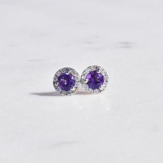 Expressions Jewelers Amethyst & Diamond Halo Studs