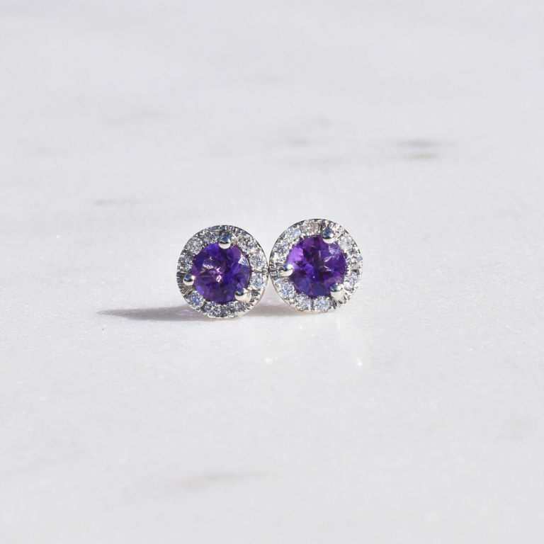 Expressions Jewelers Amethyst & Diamond Halo Stud Earrings