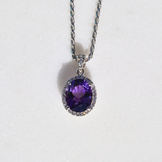 Expressions Jewelers Amethyst & Diamond Halo Pendant Necklace