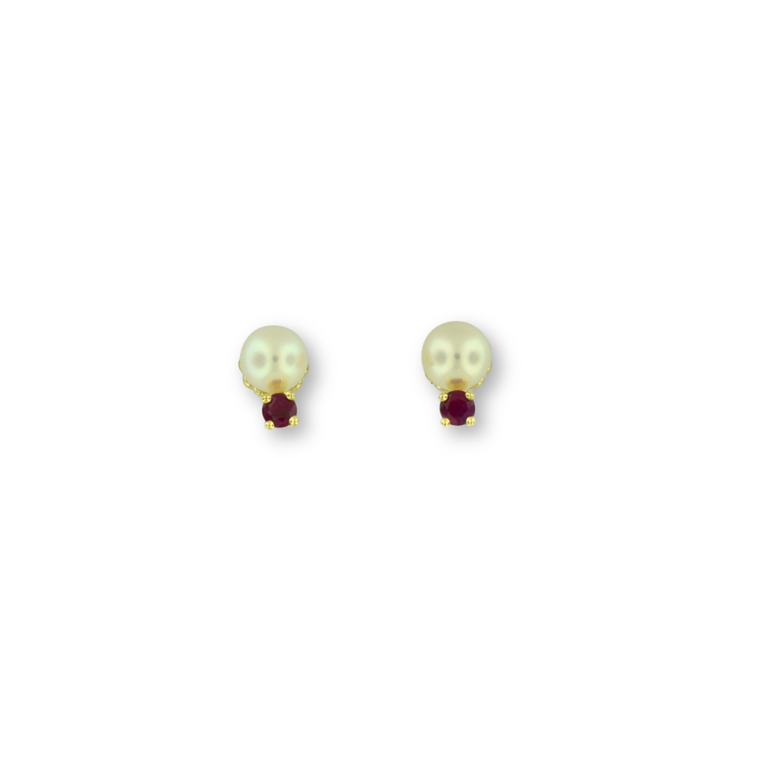 Estate Collection Estate Pearl & Ruby Stud Earrings