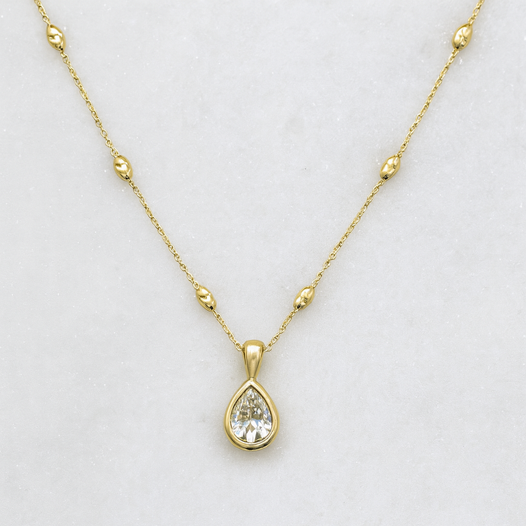 Expressions Jewelers 14K Moissanite Pear Bezel Necklace