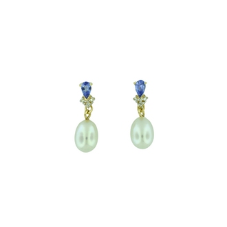 Estate Collection Estate Pearl & Blue Gemstone Drop Earrings