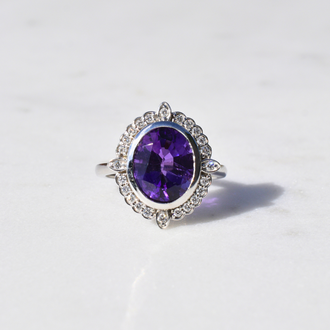 Expressions Jewelers Amethyst & Diamond Halo Ring