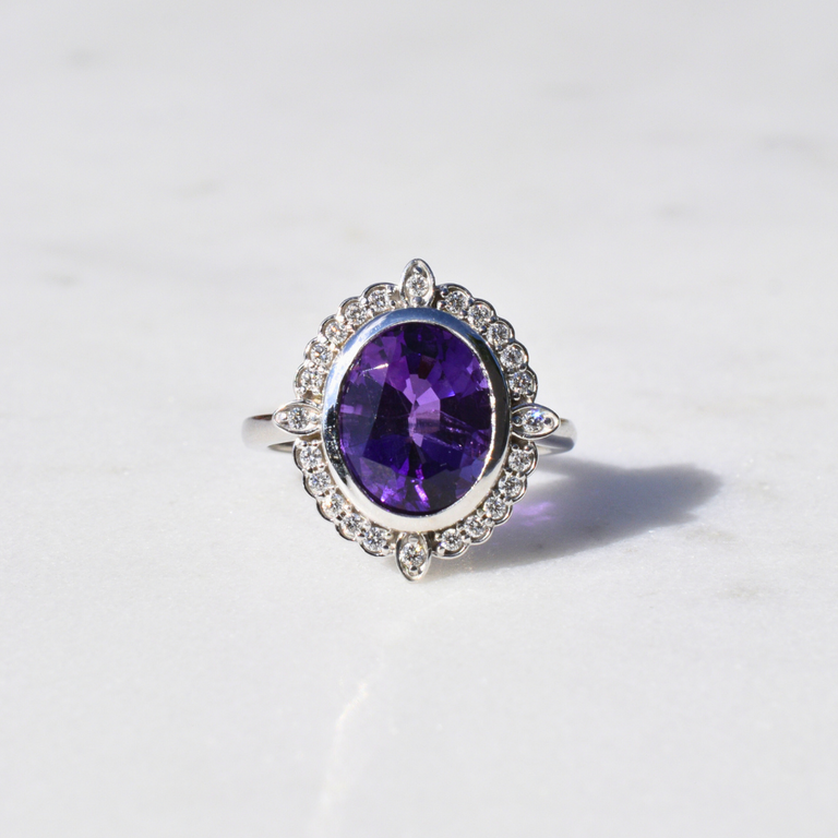 Expressions Jewelers Amethyst & Diamond Halo Ring