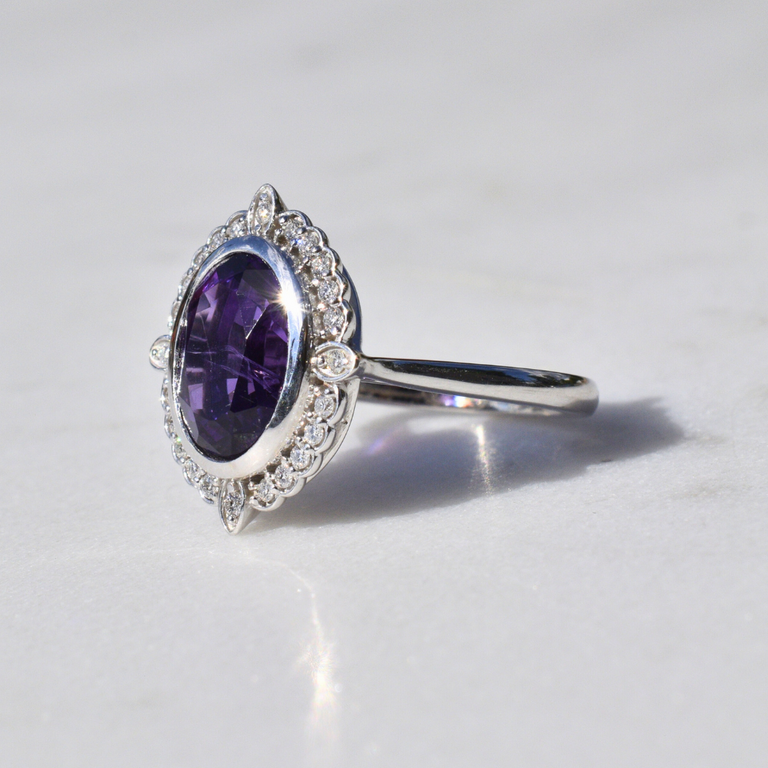 Expressions Jewelers Amethyst & Diamond Halo Ring