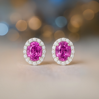 Expressions Jewelers Pink Sapphire & Diamond Halo Studs