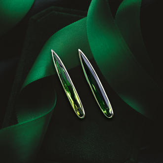 Elonagated Green Tourmaline Drop Earrings