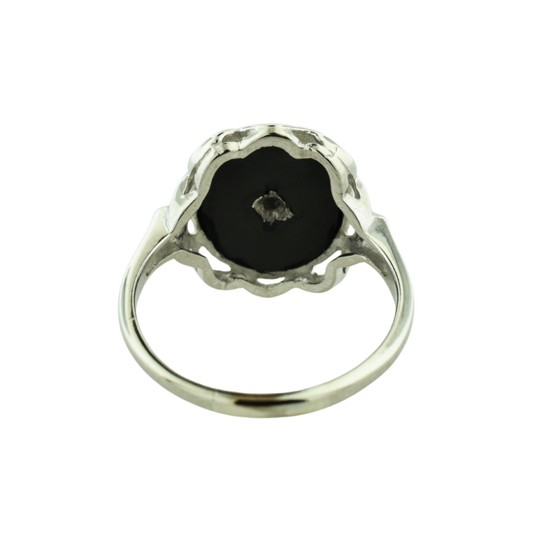 Estate Collection Estate 10K White Gold Ring with Black Center and Diamond Accent