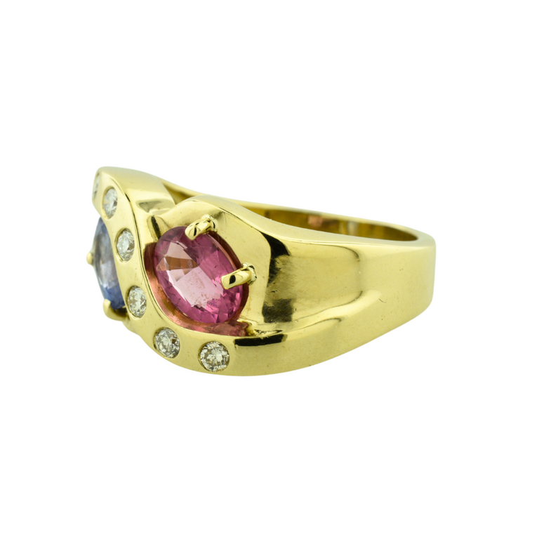 Expressions Jewelers Estate 14K Yellow Gold Ring with Pink & Purple Gems and Diamonds