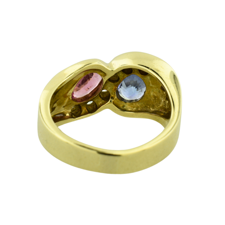 Expressions Jewelers Estate 14K Yellow Gold Ring with Pink & Purple Gems and Diamonds