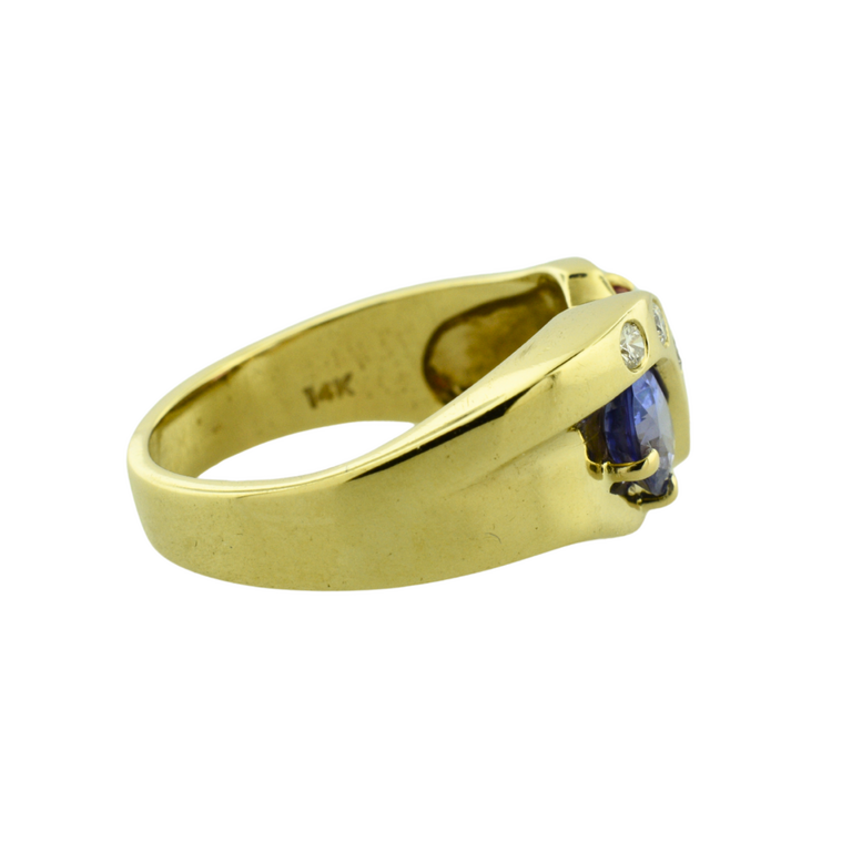 Expressions Jewelers Estate 14K Yellow Gold Ring with Pink & Purple Gems and Diamonds