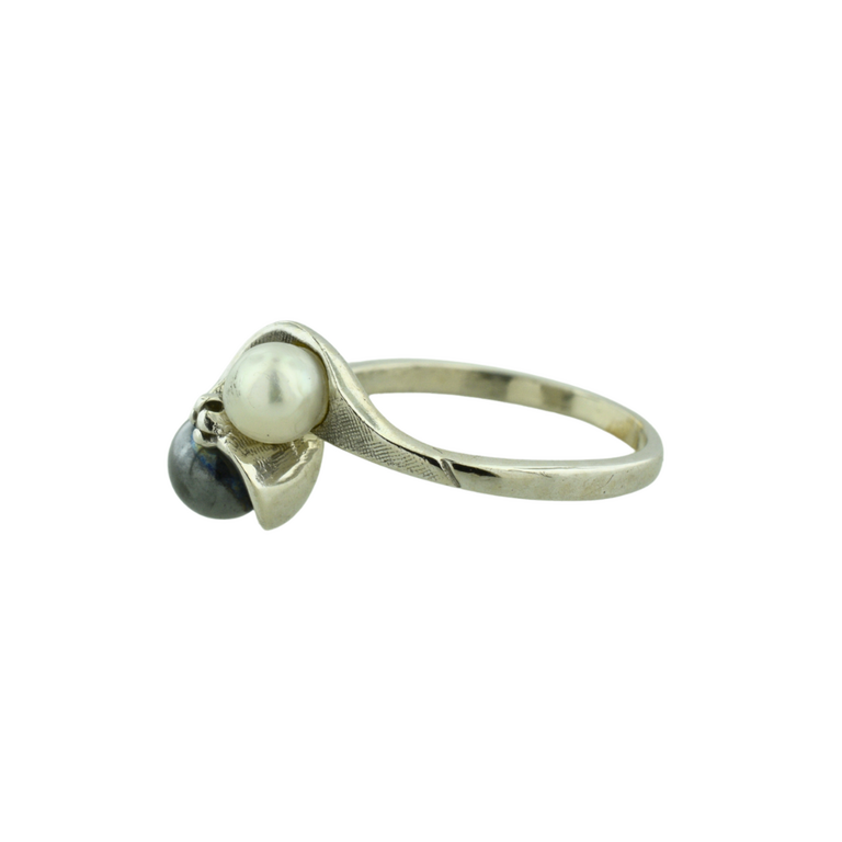 Estate Collection Estate 14K White Gold Pearl and Diamond Bypass Ring