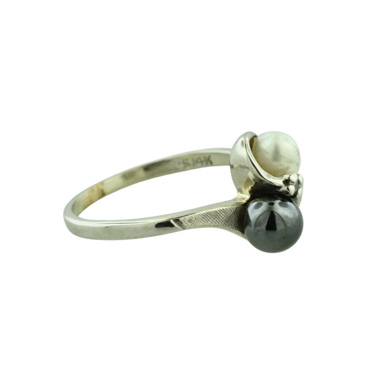 Estate Collection Estate 14K White Gold Pearl and Diamond Bypass Ring