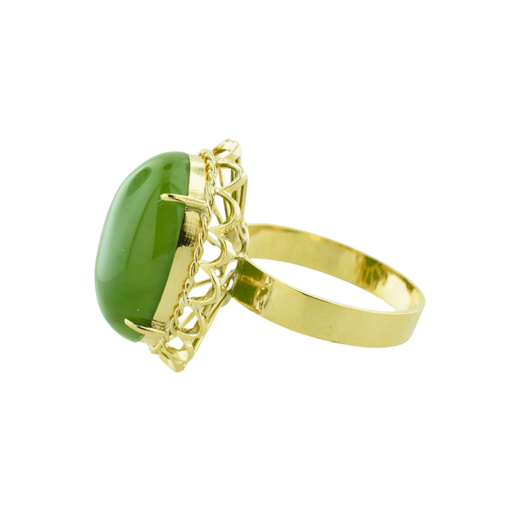 Estate Collection Estate 14K Yellow Gold Green Cabachon Cocktail Ring