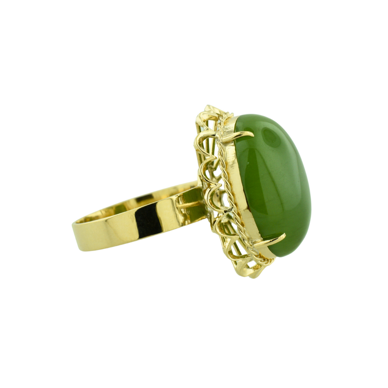 Estate Collection Estate 14K Yellow Gold Green Cabachon Cocktail Ring