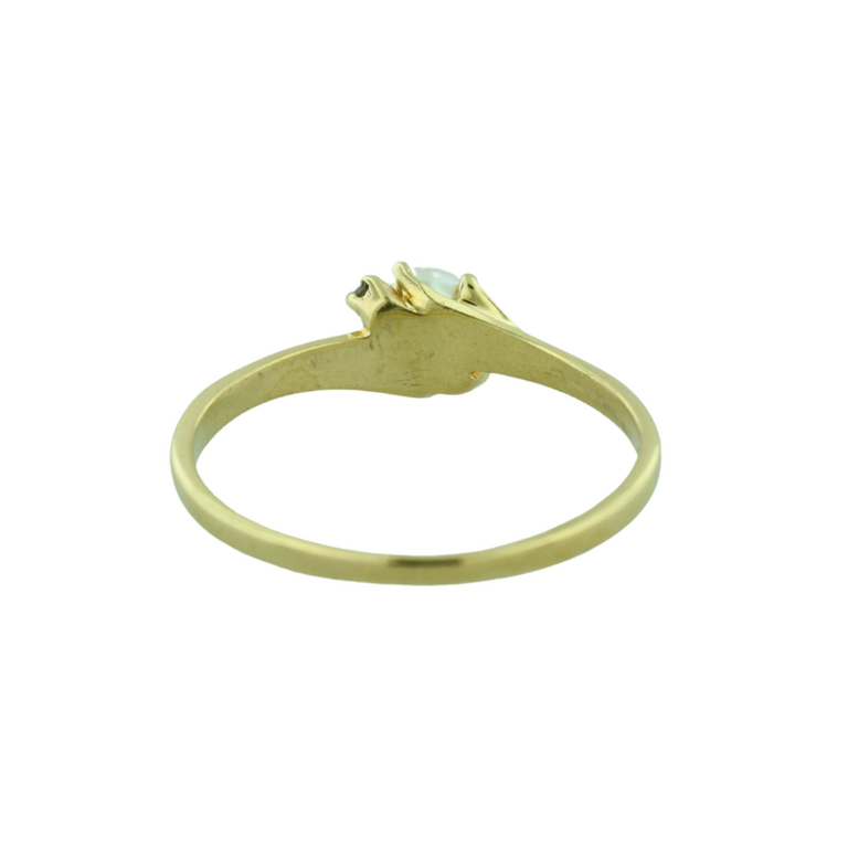 Estate Collection Estate 10K Yellow Gold Pearl and Diamond Bypass Ring