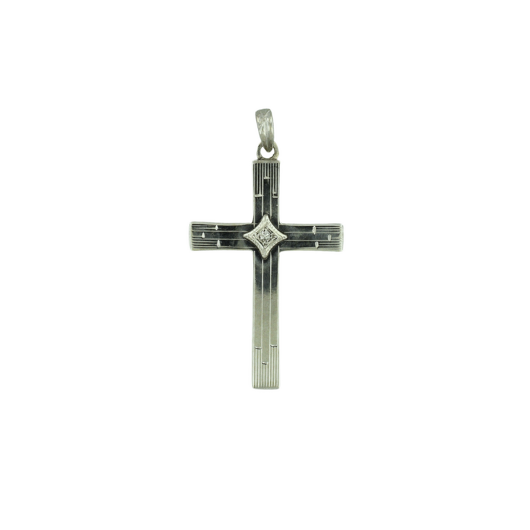 Estate Collection Estate 14K White Gold Cross Pendant with Diamond Accent