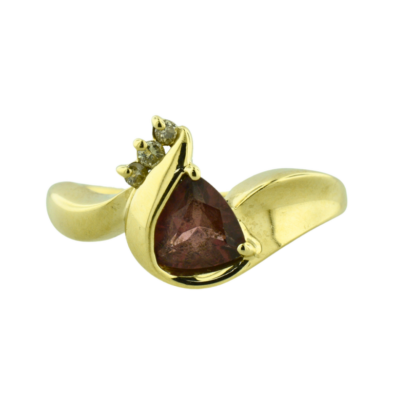 Estate Collection Estate Red Stone and Diamond Bypass Ring