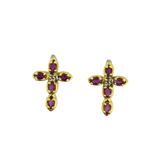 Estate Collection Estate Pink Stone Cross Earrings