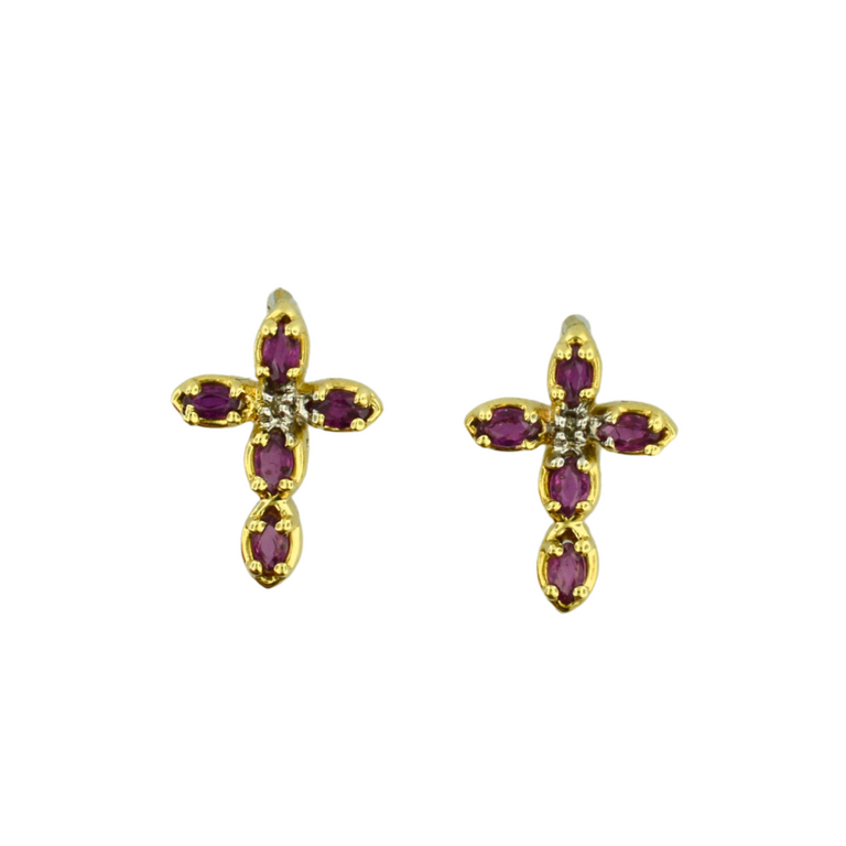Estate Collection Estate Pink Stone Cross Earrings