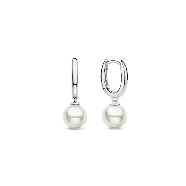 Ti Sento Pearl Hoops Sterling