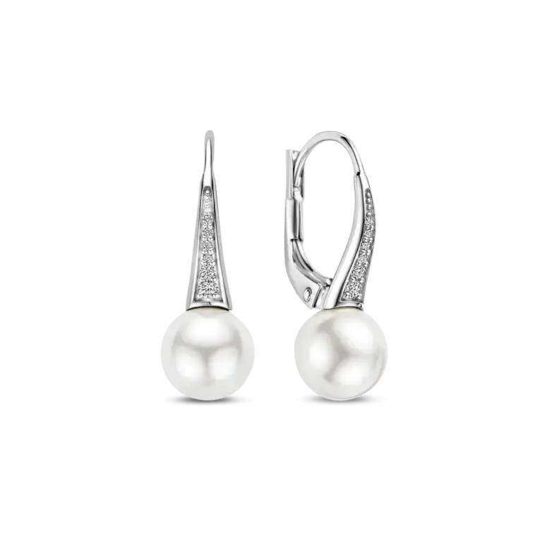 Ti Sento Zirconia & Shell Pearl Sterling Hoops