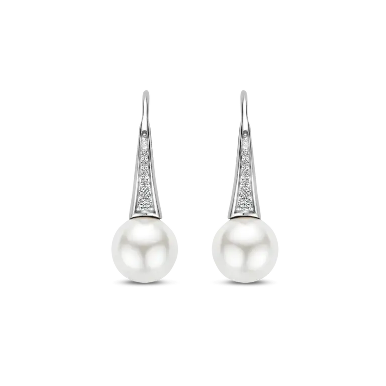 Ti Sento Zirconia & Shell Pearl Sterling Hoops