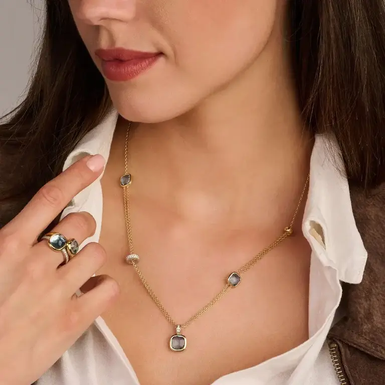 Ti Sento Layered Blue Cushion Necklace