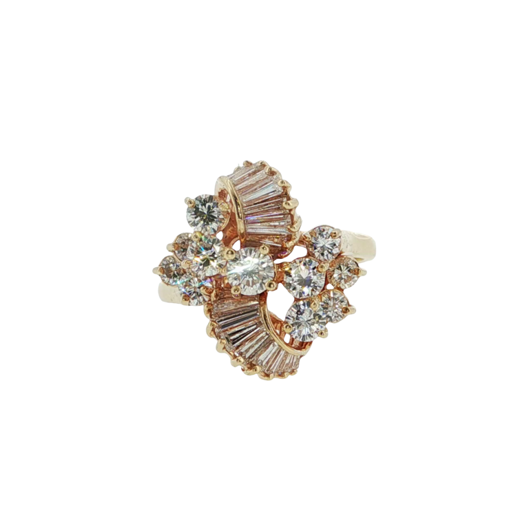 Estate Collection Estate Diamond Cluster Ring with Round & Baguette Diamonds
