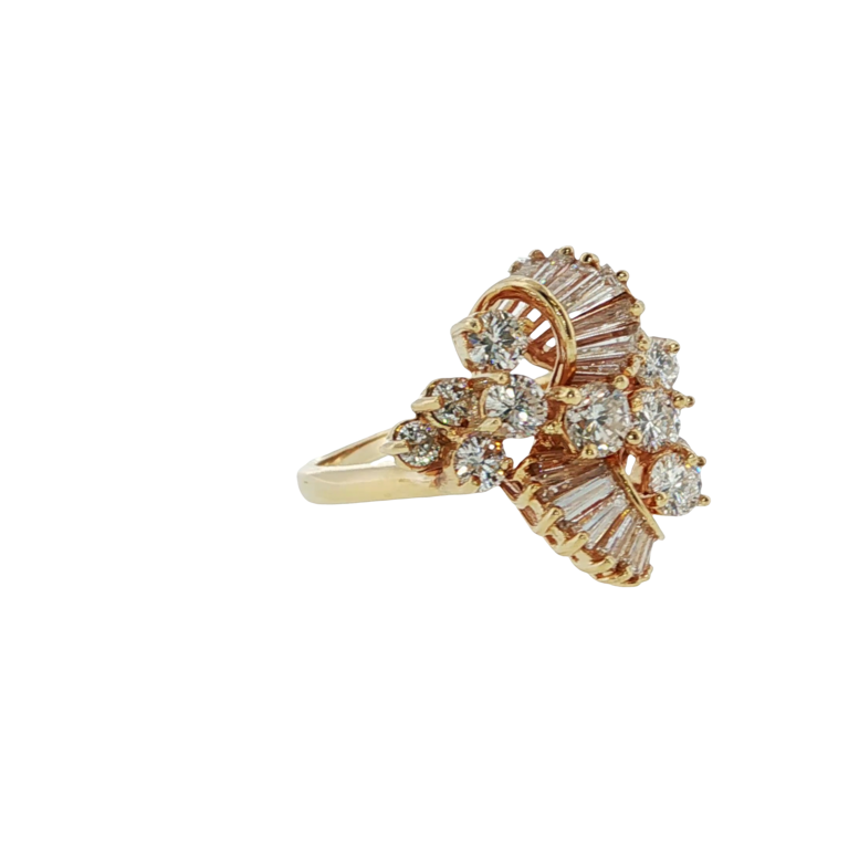 Estate Collection Estate Diamond Cluster Ring with Round & Baguette Diamonds
