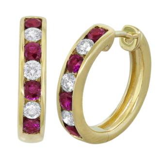 Expressions Jewelers Ruby and Diamond Channel Set Huggie Earrings