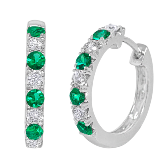 Expressions Jewelers Emerald and Diamond Hoop Earrings