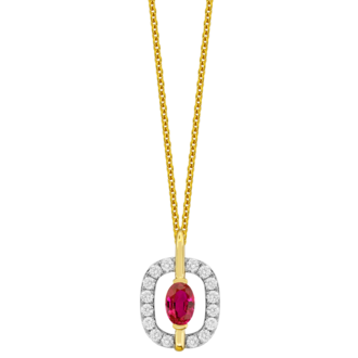 Expressions Jewelers Ruby and Diamond Oval Halo Pendant