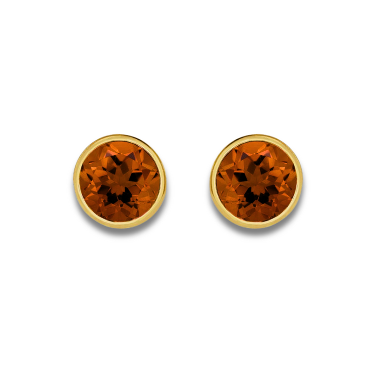 14K Yellow Gold Bezel Set Citrine Stud Earrings 1.26 CTW