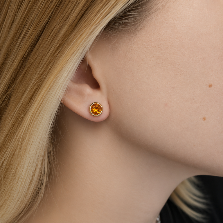 14K Yellow Gold Bezel Set Citrine Stud Earrings 1.26 CTW