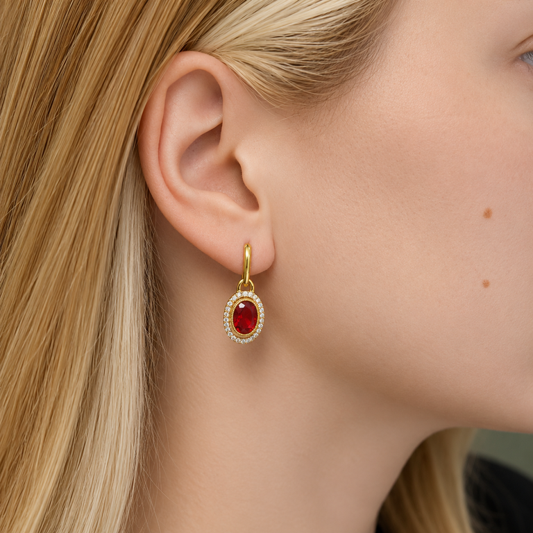 Expressions Jewelers 18K Yellow and White Gold Fire Opal Diamond Halo Drop Earrings