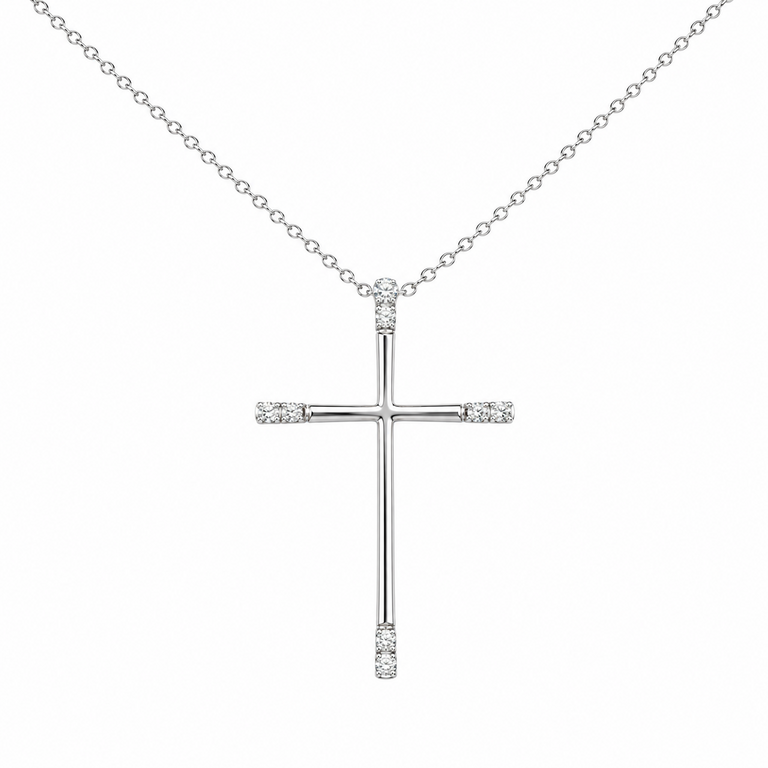 Expressions Jewelers 14K White Gold Cross with Diamond Ends