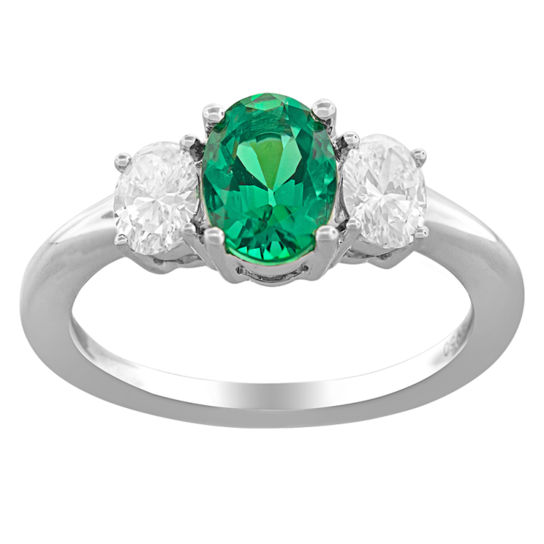 Expressions Jewelers Platinum Emerald & Diamond Three-Stone Ring