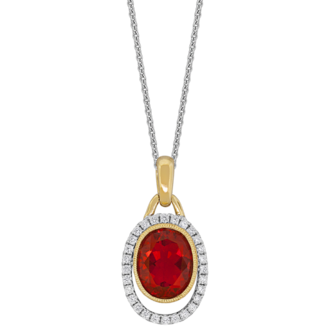 Expressions Jewelers Fire Opal & Diamond Halo Pendant Necklace