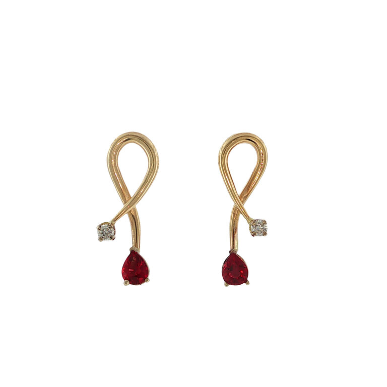 Expressions Jewelers 14K Yellow Gold Pear-Shape Ruby and Diamond Ribbon Earrings