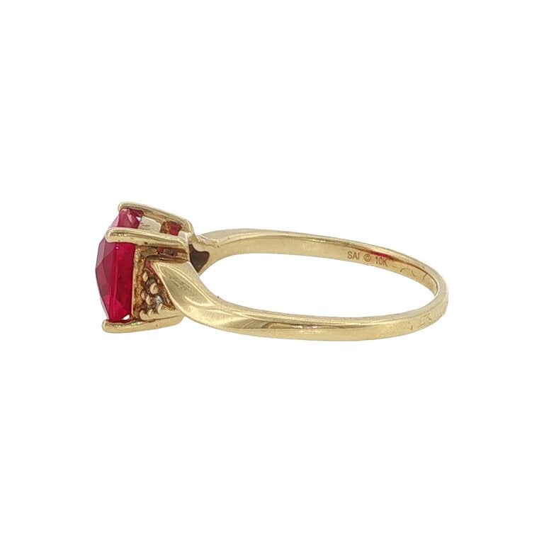 Estate Collection Estate 10K Cushion-Cut Red Gemstone Ring with Diamond Accents