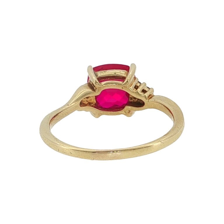 Estate Collection Estate 10K Cushion-Cut Red Gemstone Ring with Diamond Accents