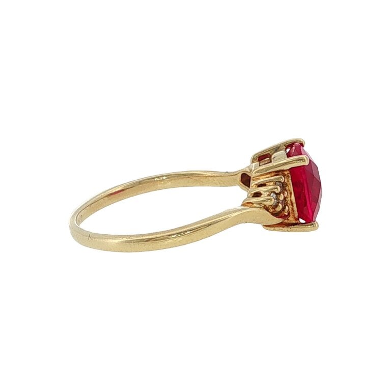 Estate Collection Estate 10K Cushion-Cut Red Gemstone Ring with Diamond Accents