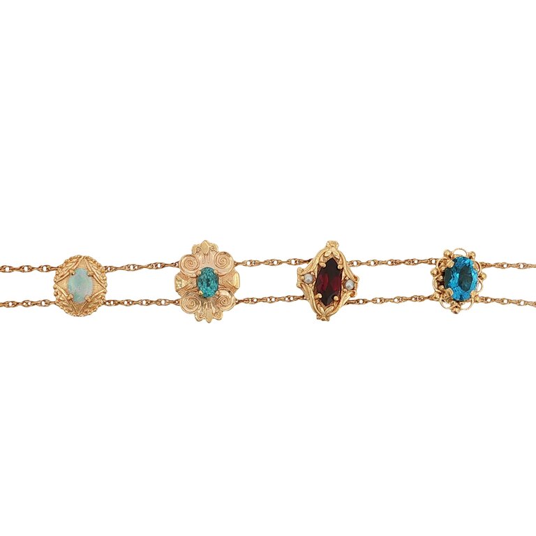 Estate Collection Estate 14K Multi-Gemstone Station Bracelet