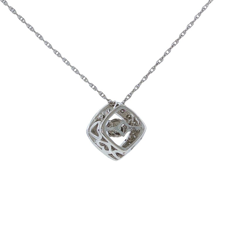 Estate Collection Estate 10K White Gold Floating Diamond Halo Pendant Necklace